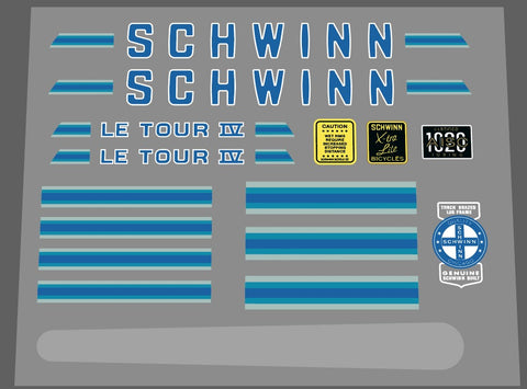 Schwinn 1979 Le Tour IV complete decal set