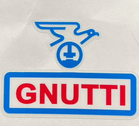 GNUTTI seat-tube transfer for Gnutti-equipped m/c. White/blue/red